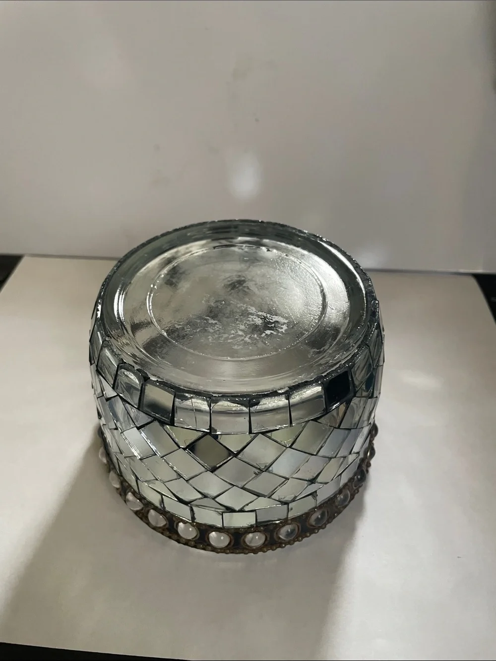 Iridescent Mosaic Glass Jewelry Trinket Box with Lid - Multi-color/Silver